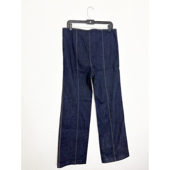 Cinq A Sept Long Azure Wide-Leg Stitched Denim Pants Size 14 Chic Minimalist - Picture 13 of 14